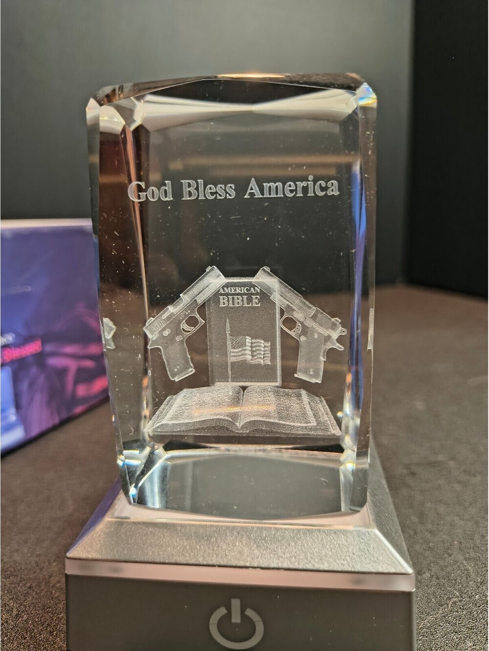 Jassence America is Blessed LED Light with Crystal Block and Base